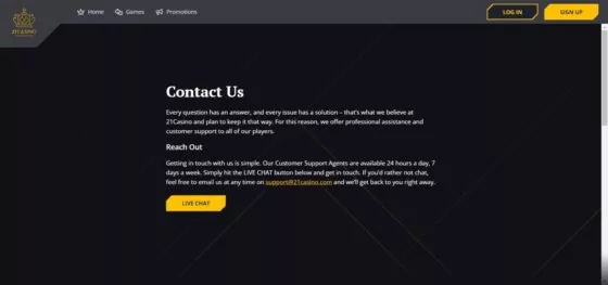 21Casino Support
