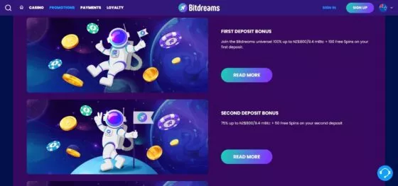 Bonuses BitDreams Casino