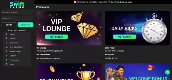 Bonuses Swift Casino