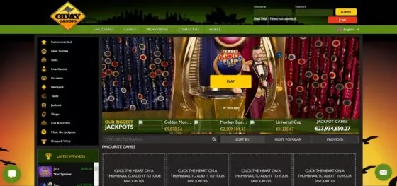 Official website of the Gday Casino