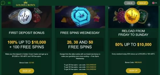 Bonuses Golden Crown Casino
