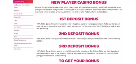 Bonuses Spin Palace Casino