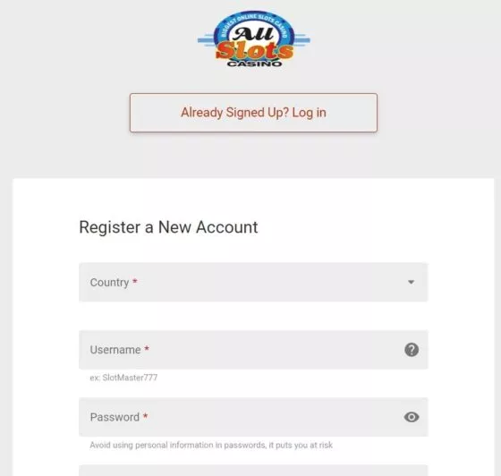 All Slots registration