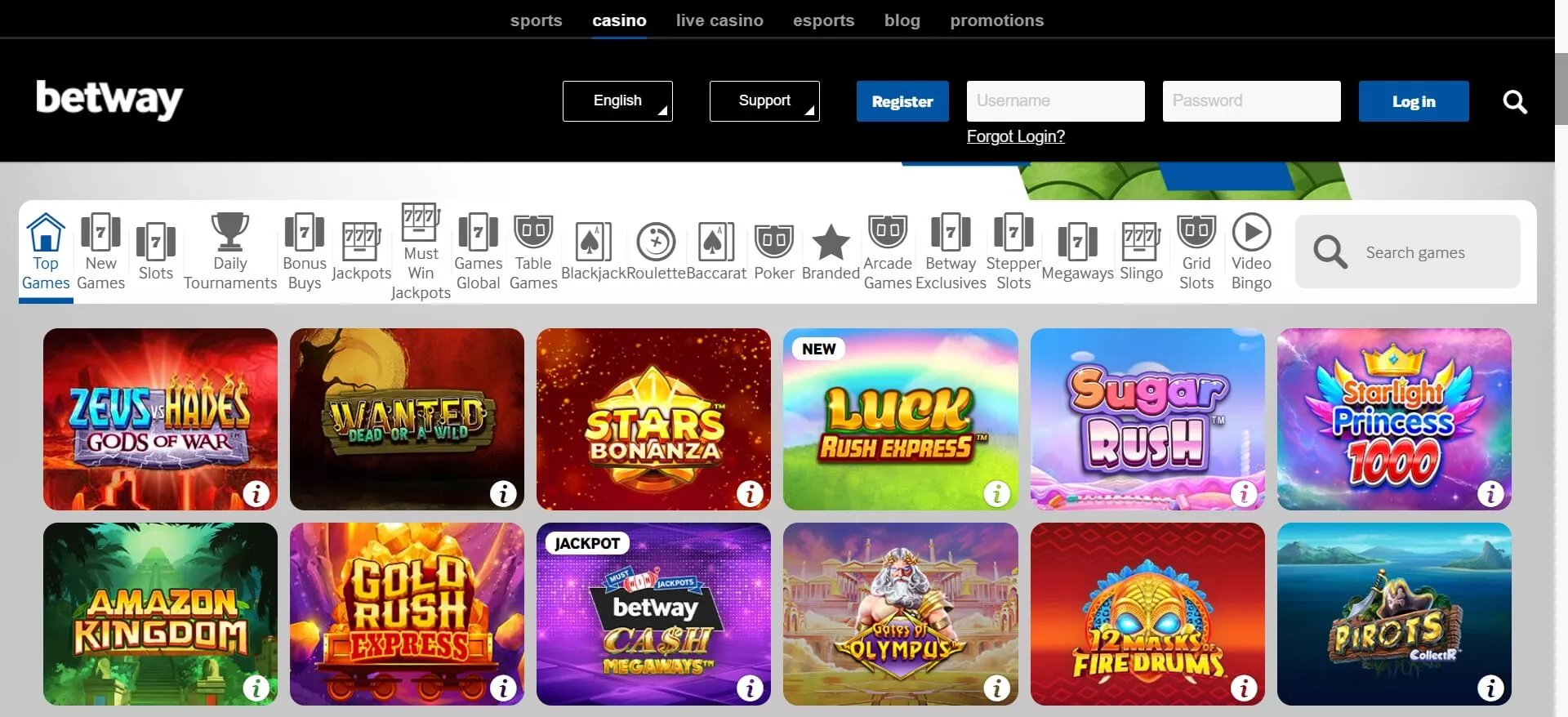 Betway casino slot games