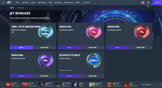 Jet Casino Bonuses