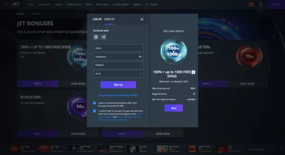 Jet Casino Sign Up