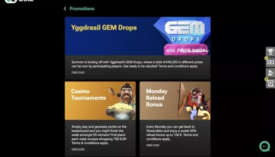 Streambetz Casino bonuses