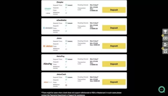 Streambetz Casino payment methods