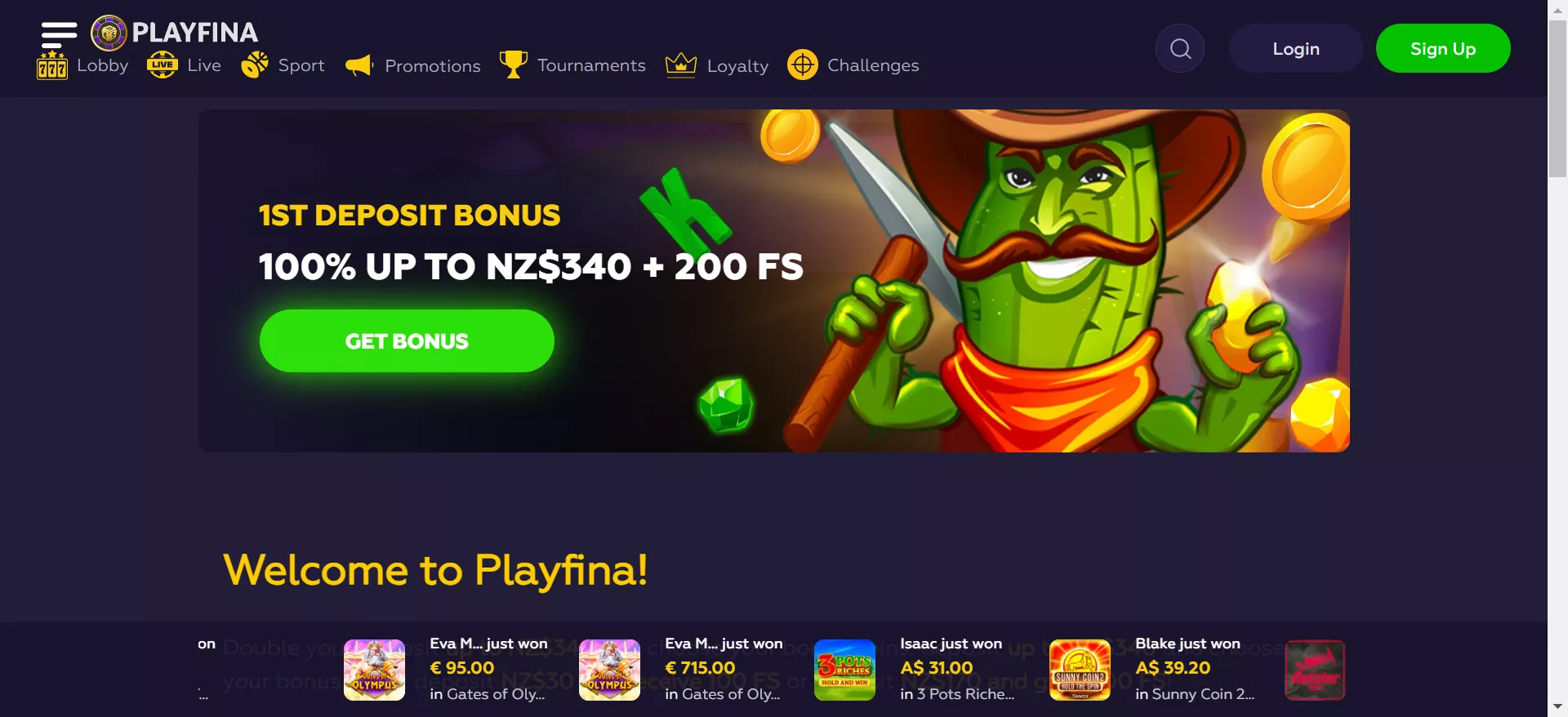 Playfina first deposit bonus