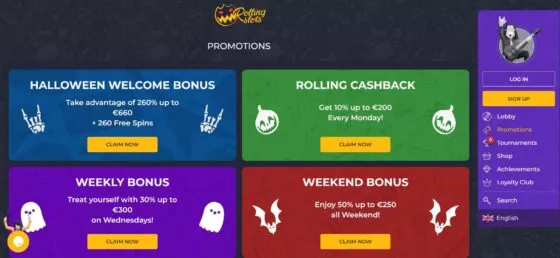 Rolling Slots promotions